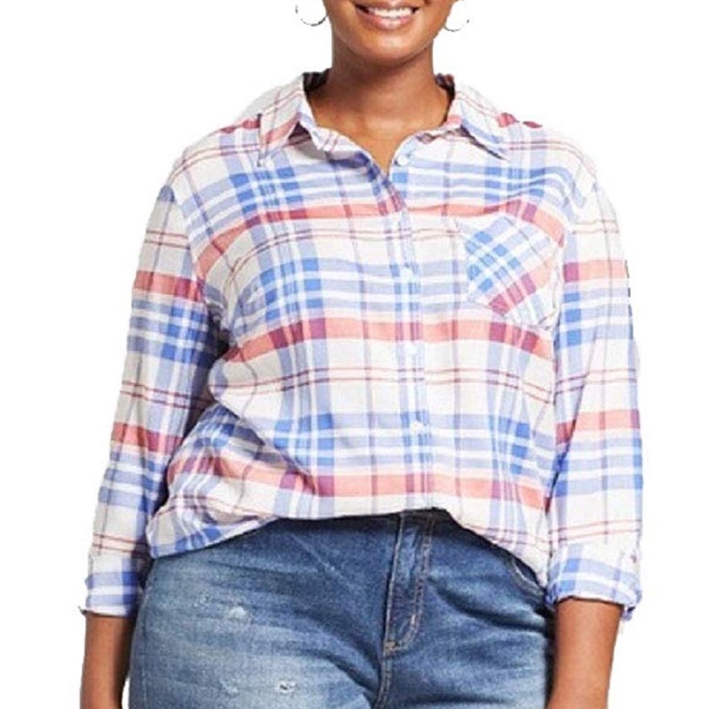 Ava & Viv NWT Button Down Plaid Shirt || Size X